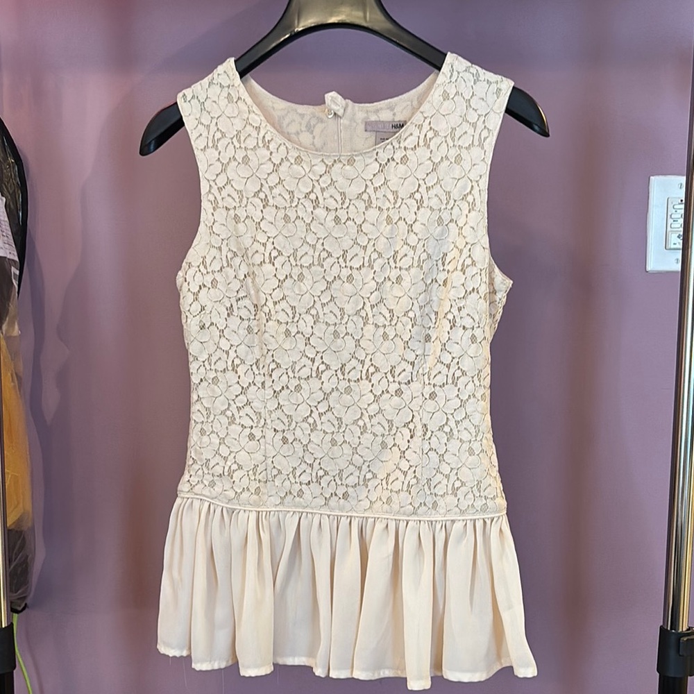 H&M Ivory Lace Peplum Blouse